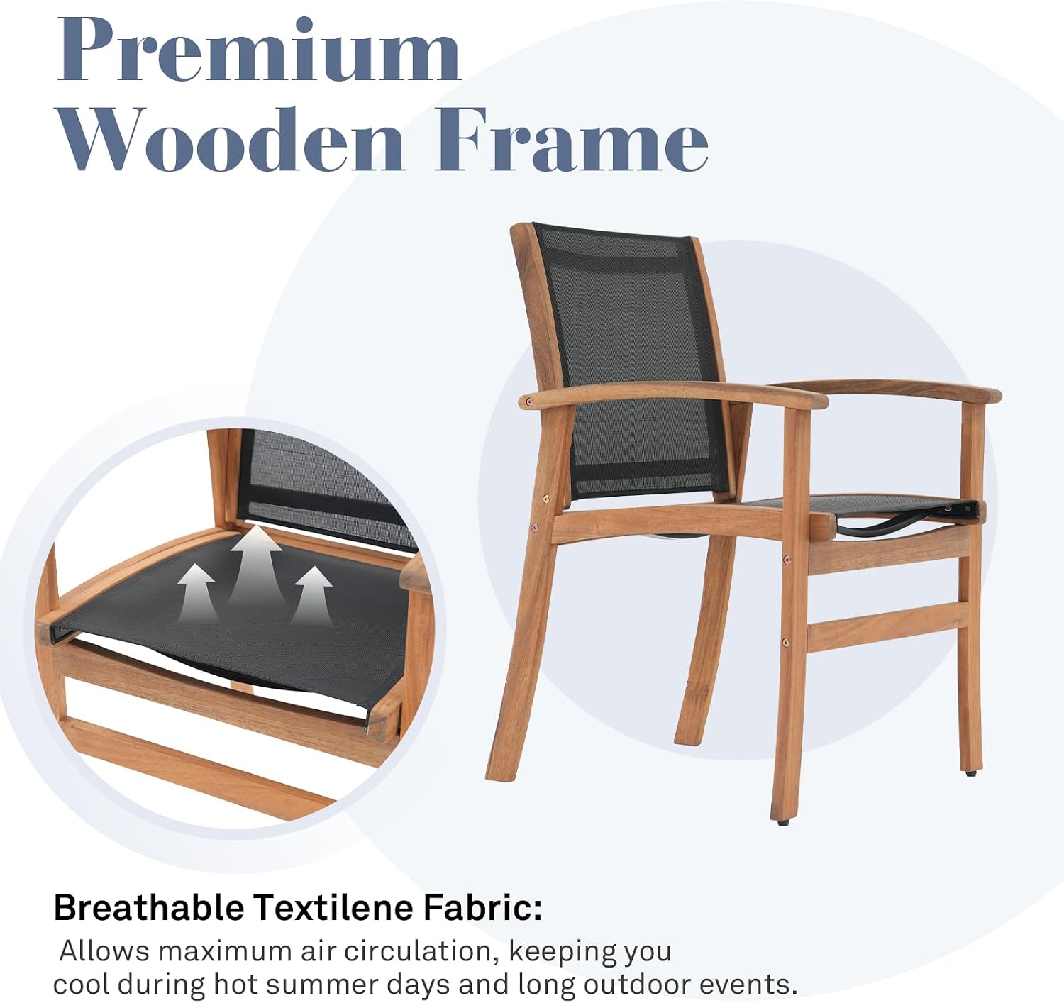 OC Orange-Casual Patio Furniture Set, Outdoor Chairs Set with Acacia Wood Frame and Metal Support Bars,Breathable Textilene Fabric Curved Armchair Support 350lbs for Lawn, Garden (Black, 2 Pieces)