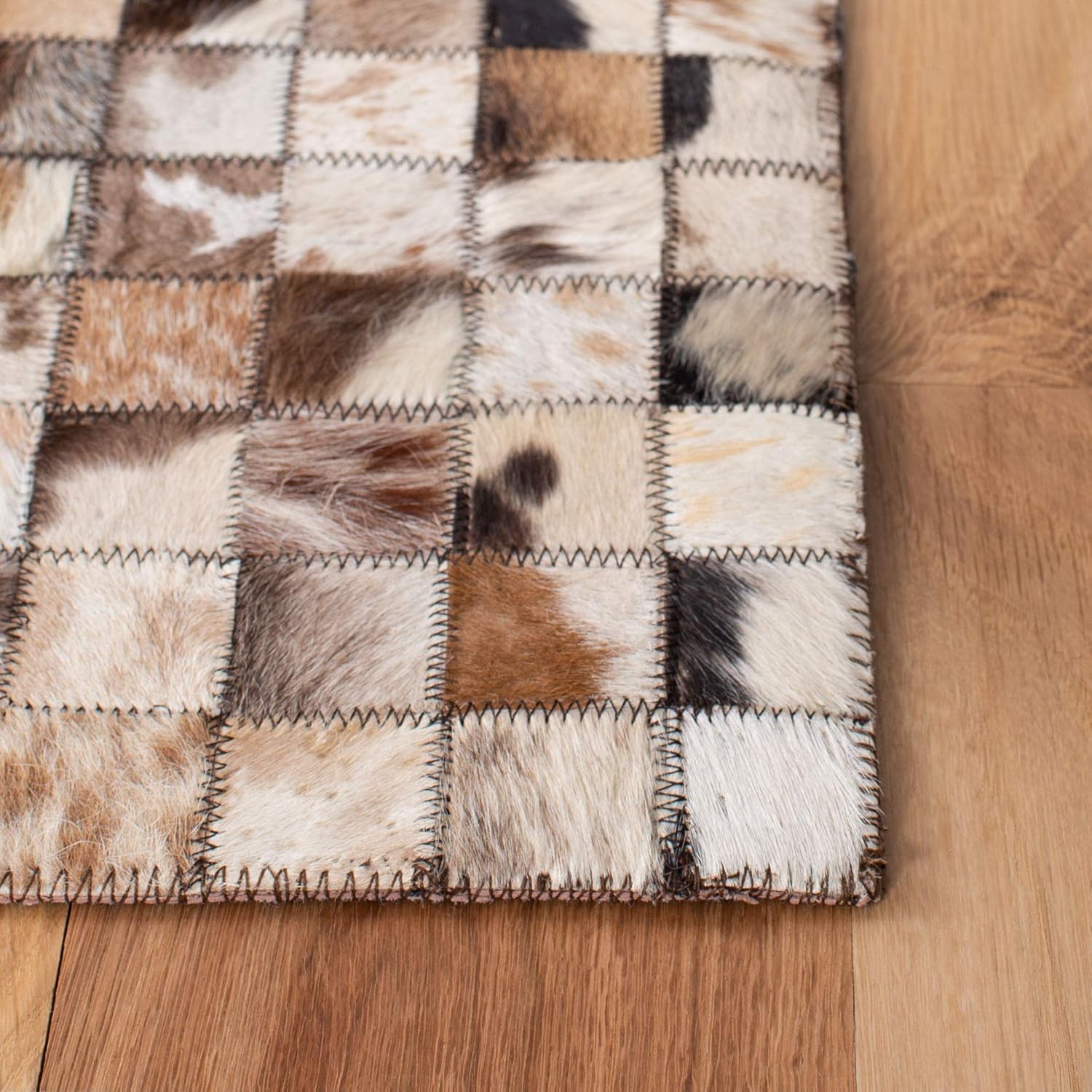 Leather Collection Area Rug, Beige & Brown Handmade Mid-Century Modern Carpet, Rectangular Block Design, Luxury Non-Slip Floor Mat for Living Room, Bedroom, Modern Home Décor Accent (9X12 ft)