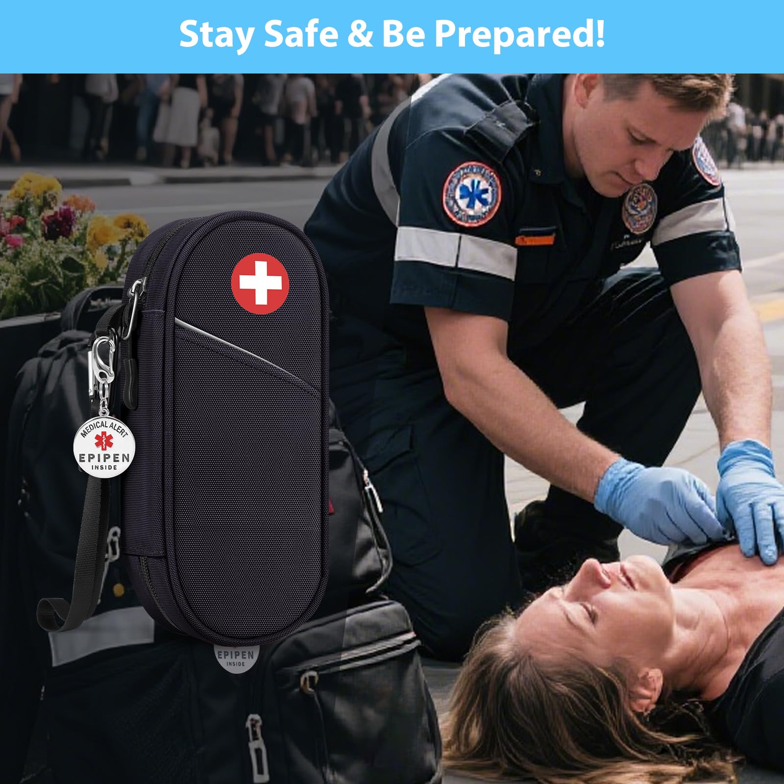 SITHON Sac à Médicaments avec EPIPEN Inside Étiquette d'alerte, Vide Trousse à Pharmacie Organisateur de médicaments Isotherme Portable pour 2 EpiPen pour Voyage l'extérieur (Noir)