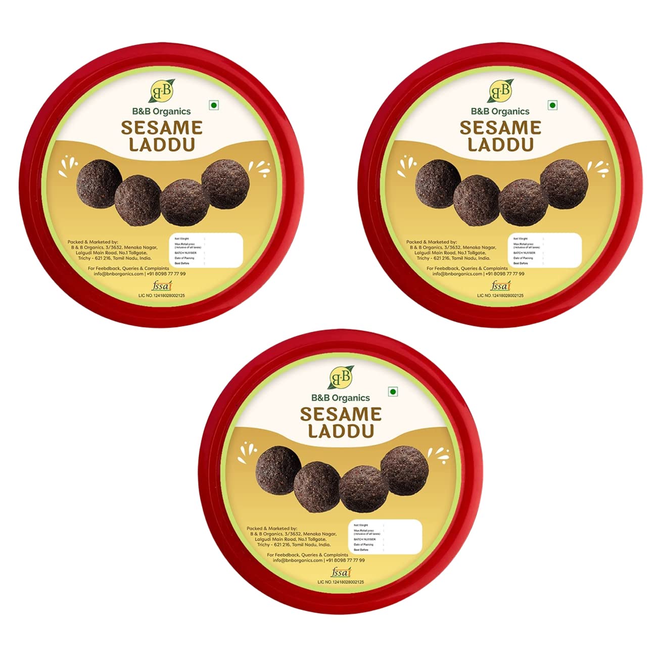 B&B Organics Black Sesame Laddu (Pack of 3) (Each 170 g Each 5 Pcs) (Ellu Laddu Til Laddu