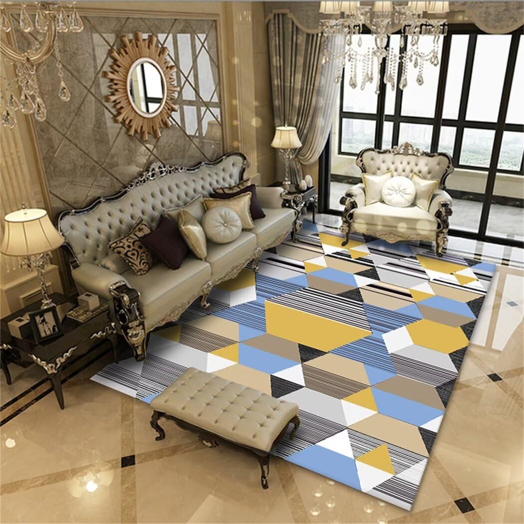 Tapis couloir antidérapant résistant aux taches grand tapis enfant bleu