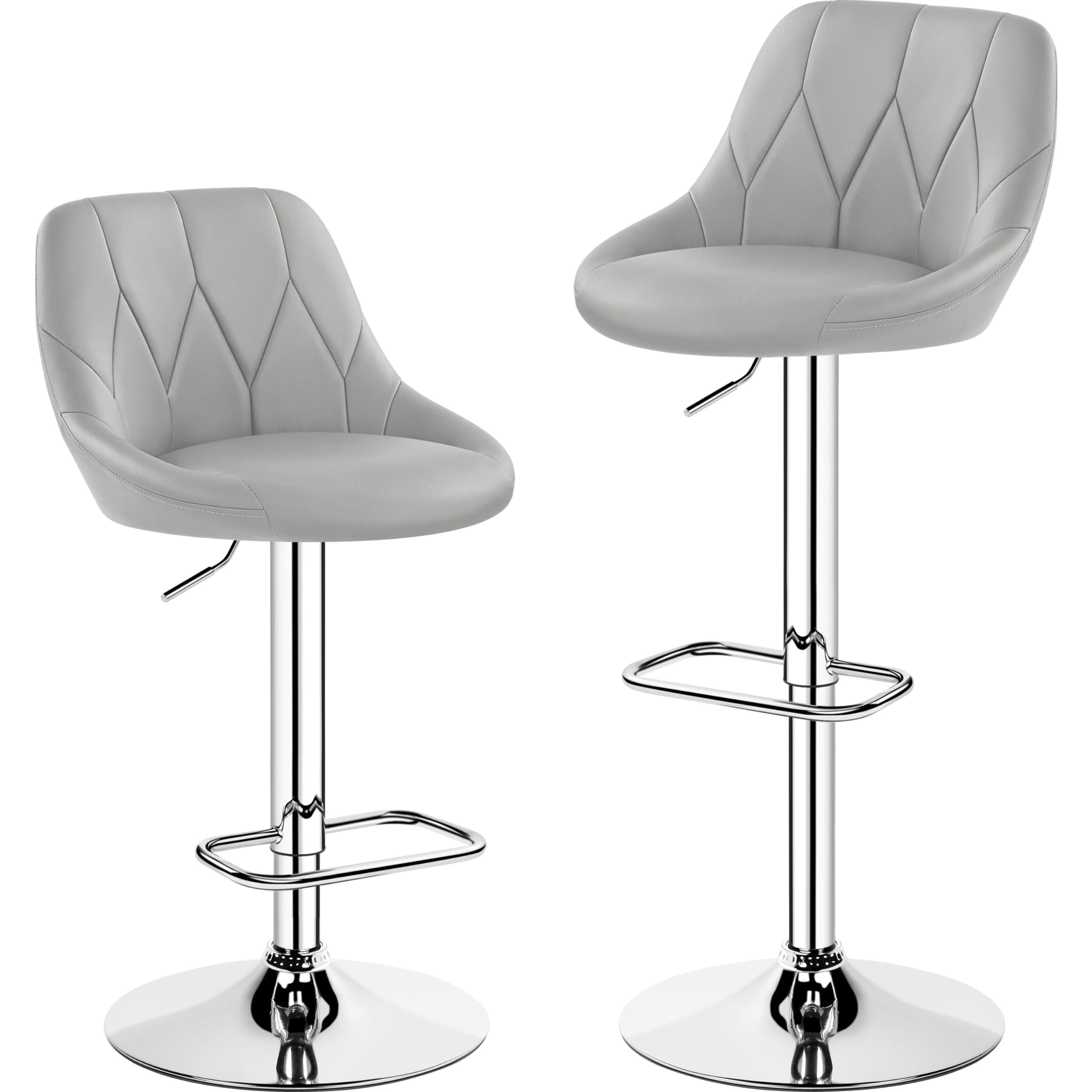 costoffs Bar Stools Set of 2 Swivel Kitchen Breakfast Stools Leather Island Counter Chairs with Footrest Backrest Chrome Base and Gas Lift for Home Dining Pub Light Grey