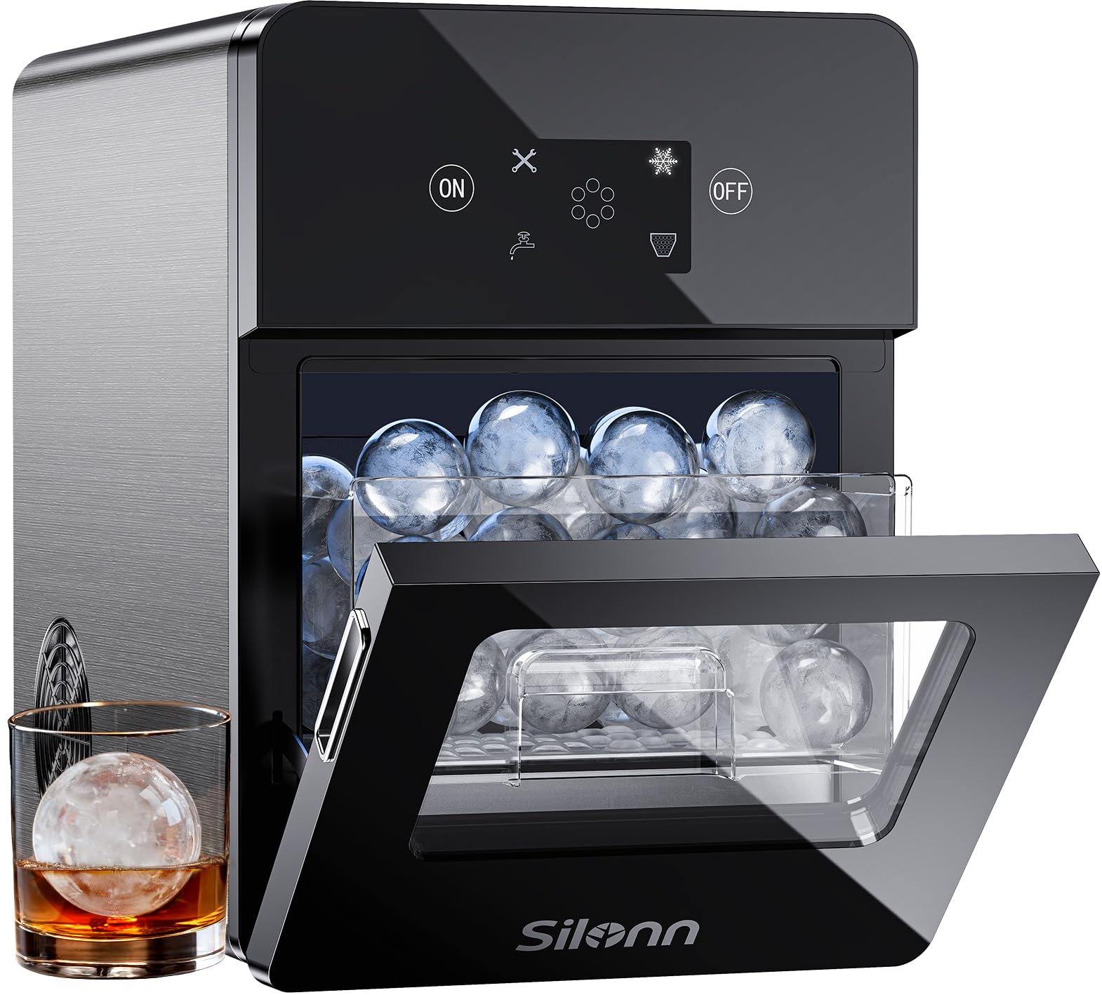 Silonn 2″ Sphere Ice Maker, Clear Ice Ball Maker with Slow-Melting, 4 pcs in 35 Mins, 144 pcs/Day, Crystal Sphere & Rapid Sphere Technology, Self-Cleaning Ice Maker Countertop Ideal for Whiskey | Fridge.com
