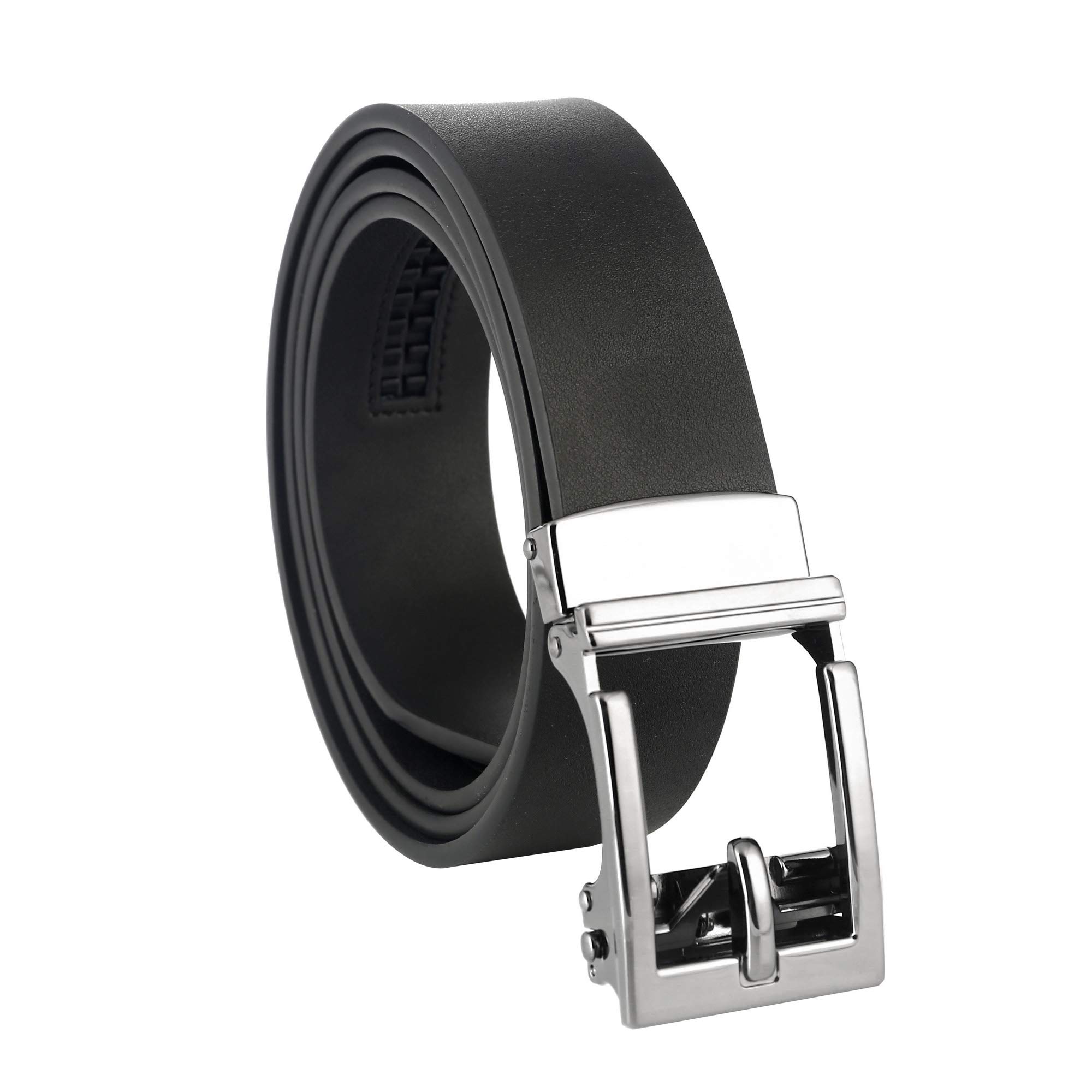 Gelante Genuine Leather Ratchet Dress Belt With Automatic Sliding Buckle - Minimalistic Style-Trim to Fit G706-Black