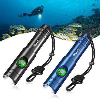 WD12 1400 Lumens, Black + WD12 1400 Lumens, Blue Professional Scuba Diving Flashlight Set Ideal for Night Diving & Cave Exploration