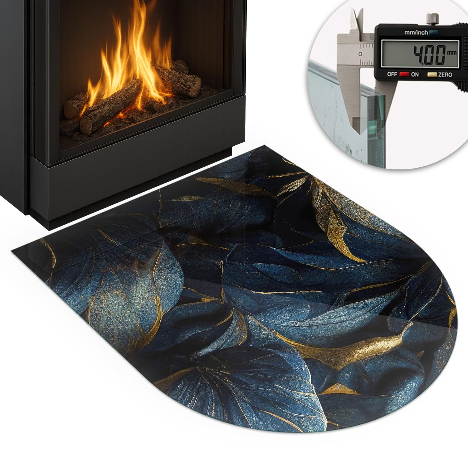 Piastra per camino e stufa 80x70cm Resistente a Scintille Design Elegante Protezione del Pavimento di Vetro Temperato Resistente alle Alte Temperature Arco - Foglie eleganti nella consistenza