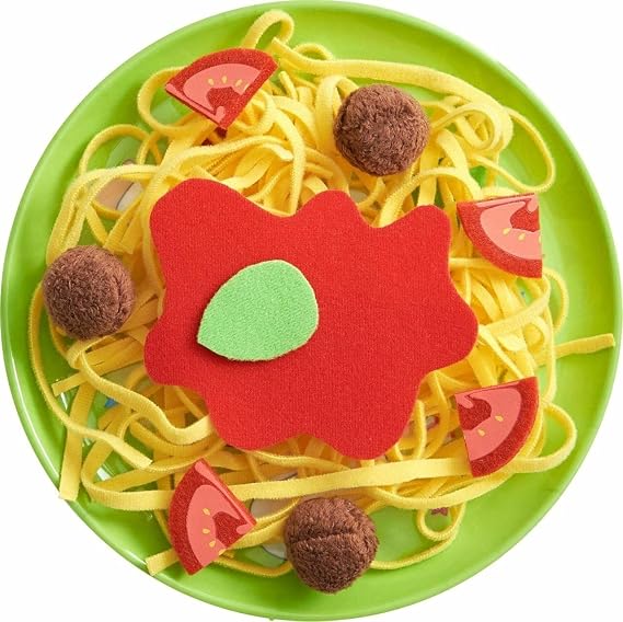 HABA Soft Spaghetti & Meatballs with Plate Play Food Set - Pretend Play Kitchen Toy for Toddlers & Kids - Fun Kitchen Playset & Accessories for Ages 3 and Up