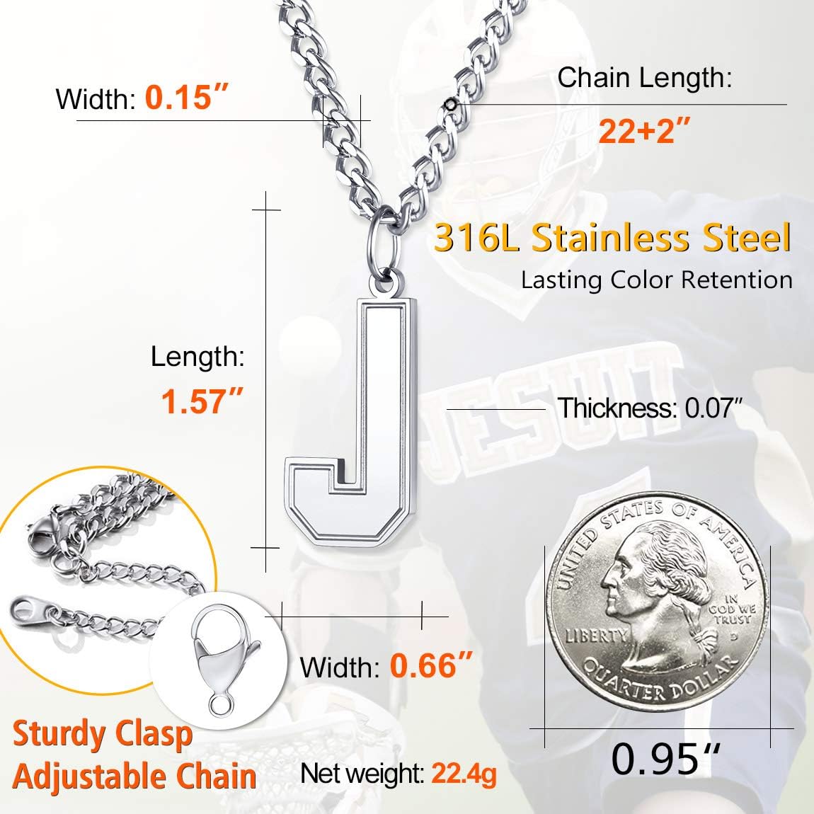 ChainsPro Initial A-Z Necklace for Boys - Stainless Steel Letter Charm Pendant with Chain-22+2", Silver/Gold Plated/Black Sports Stuffers Christmas Personalized Gifts for Men - Image 6