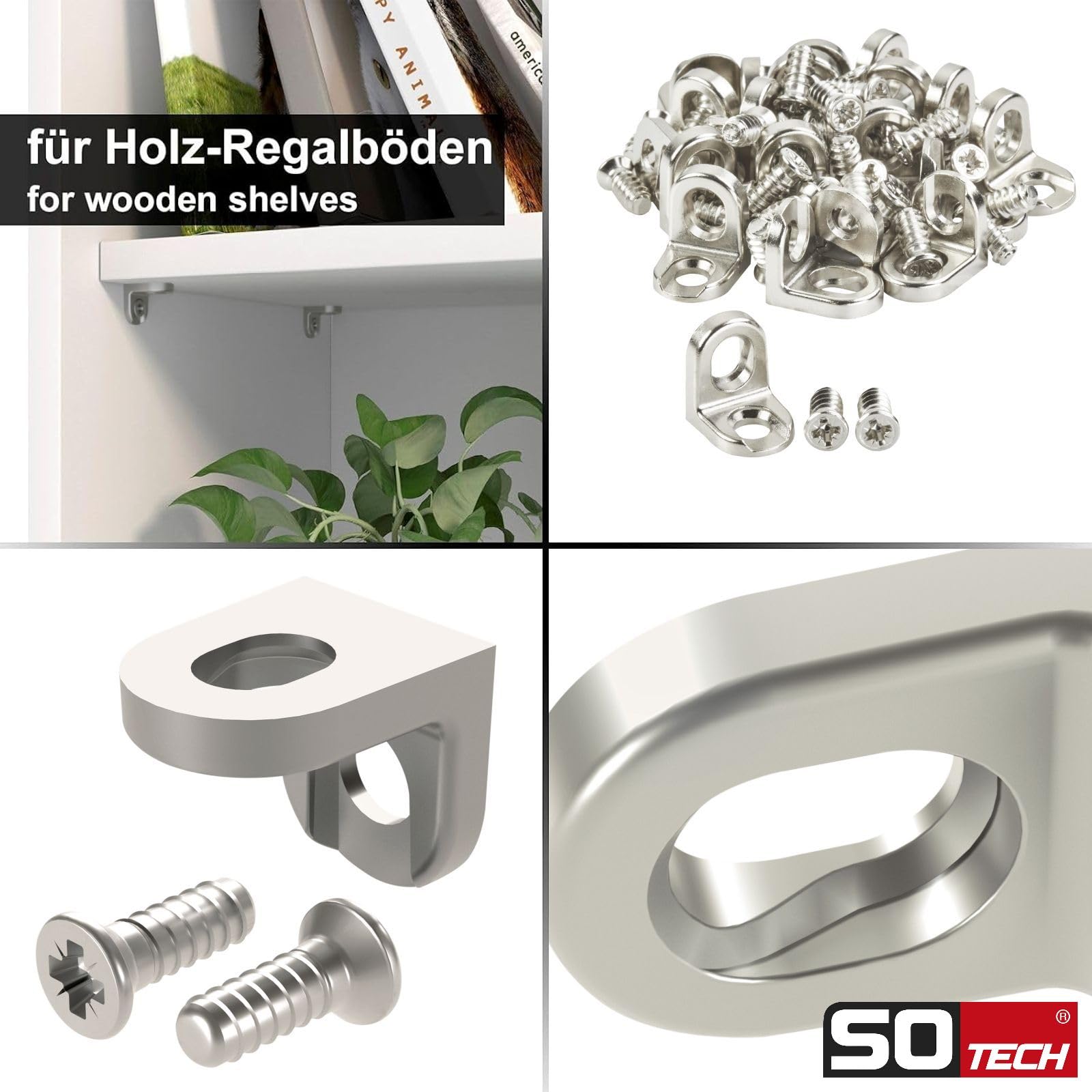 100 pezzi Italiana Ferramenta reggimensola per foro da 5 mm per collegamenti a prova di tensione di pannelli di mobili Reggimensola look acciaio inox per scaffali di SOTECH
