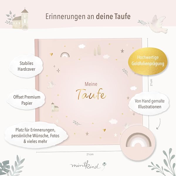 mintkind® Taufbuch Baby Meine Taufe Ausfüllbuch und Gästebuch zur Taufe rosa Pattern Design mit Platz für Fotos Gästewünsche und Erinnerungen 60 Seiten Hardcover Erinnerungsalbum für dein Mädchen - 2