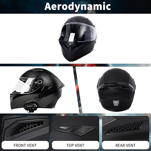 Miniatura 5 de Casco de motocicleta Bluetooth modular, NVSIO, con aprobación DOT FMVSS-218, abatible, cara completa, con doble visera, para adultos hombres y
