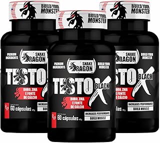Kit 3x Vitaminas e Minerais X Black 60 Capsulas Masculino Feminino Suplemento em Cáps Boro Magnésio Vitamina B6 B12 e D 100% Natural Fonte de Calcio Rico em Zinco Niacina Magnesio Matéria Prima Importada - Snake Dragon