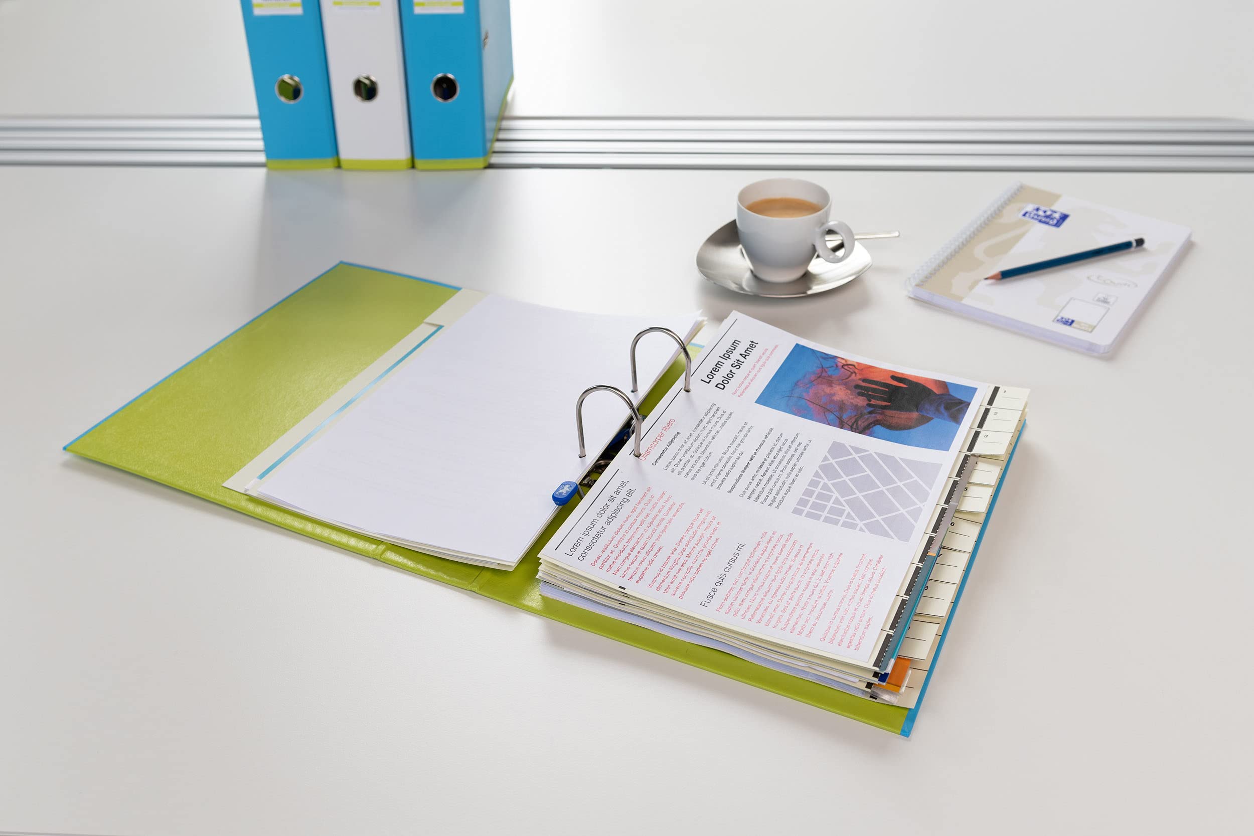 Oxford Ordner A4, myColour, 8 cm breit, zweifarbig in hellblau und hellgrün, 10 Stück