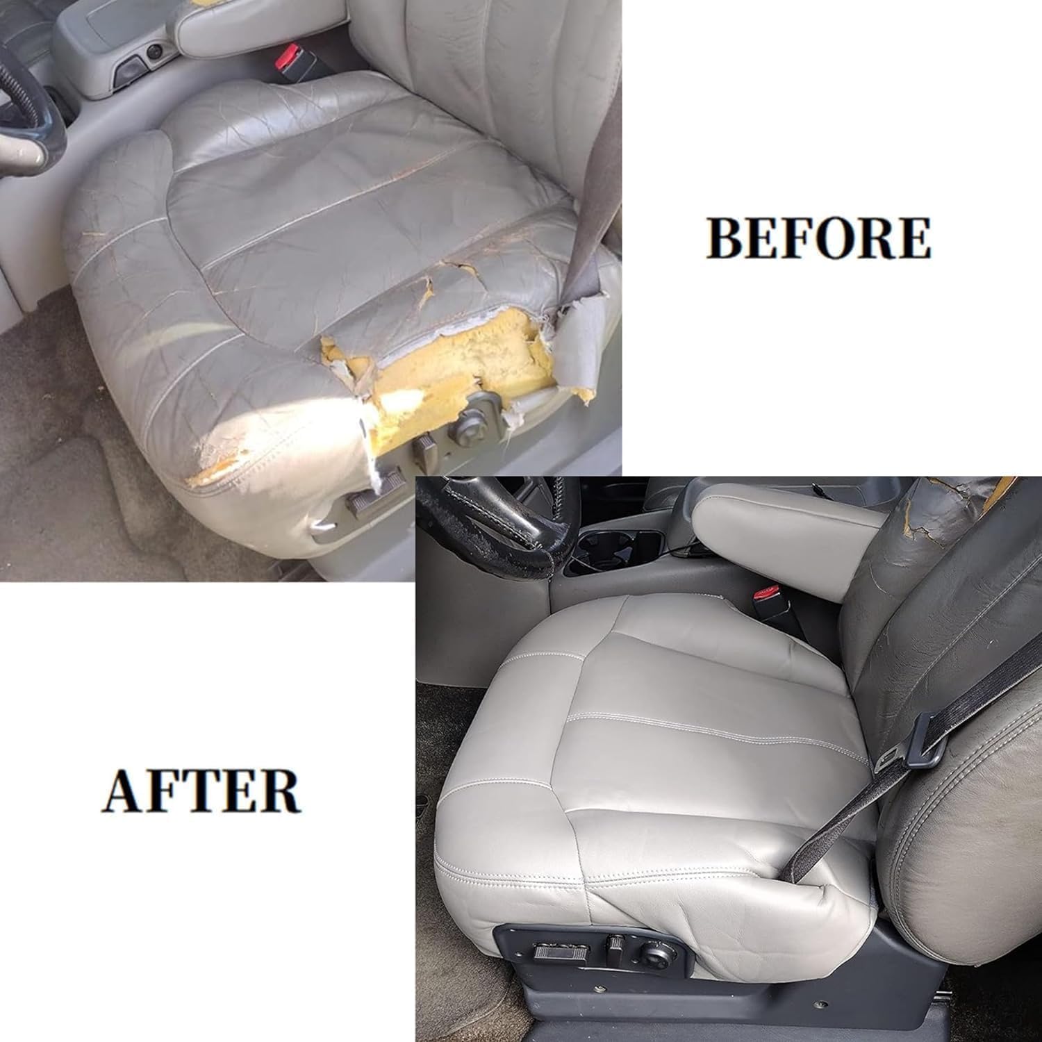 Front Passenger Side Bottom Lower Leather Seat Cover Gray Compatible with Chevy Silverado Tahoe Suburban Yukon 1500 2500 3500 Compatible with GMC Sierra 1999 2000 2001 2002