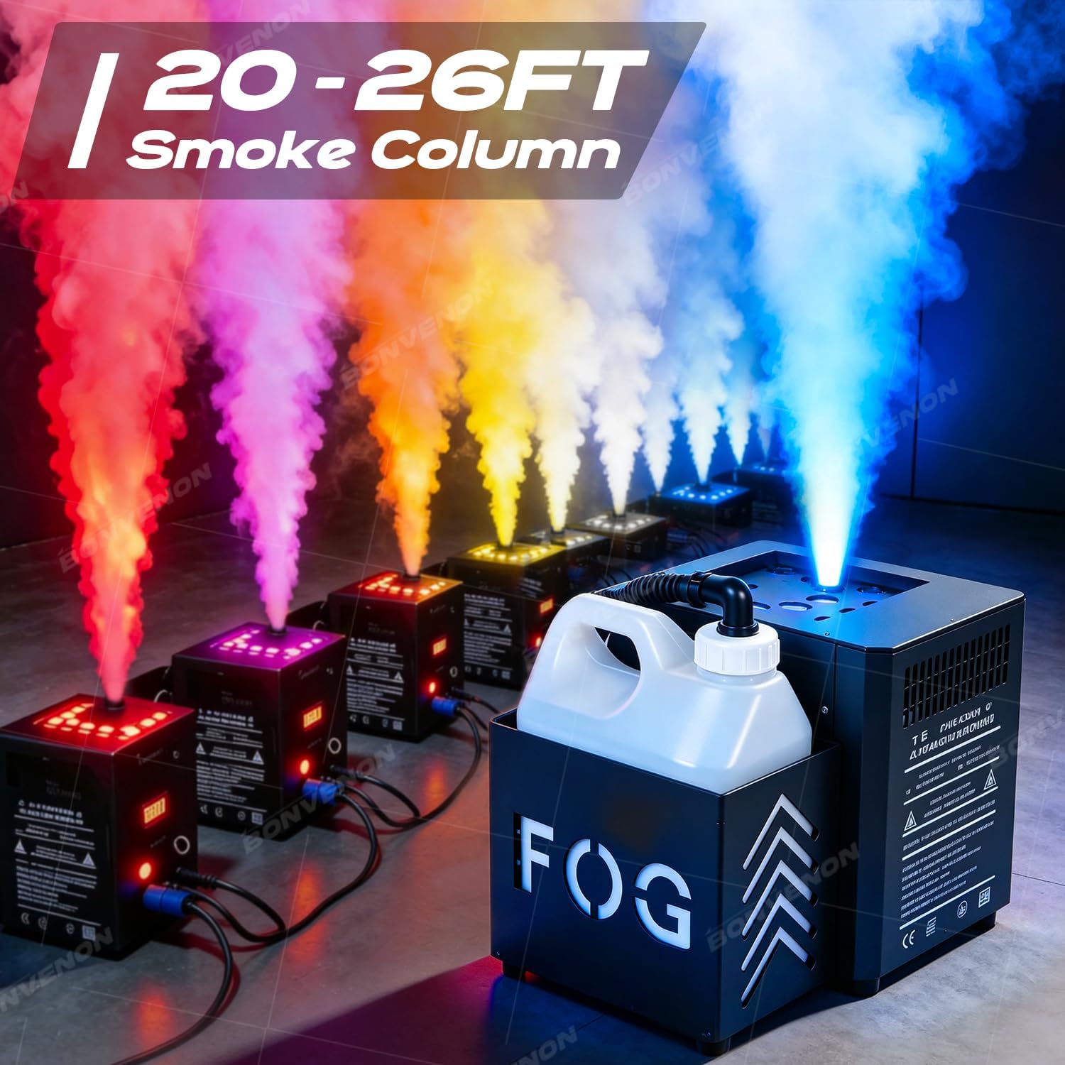 Vertical Smoke Machine 1500W with Instant Stop Technology, DMX-512 RGB LED Effect Fog Machine with 360° Rotatable Tank & Remote Control for DJ Disco Clubs Bars Parties Weddings Stage Performance thumbnail
