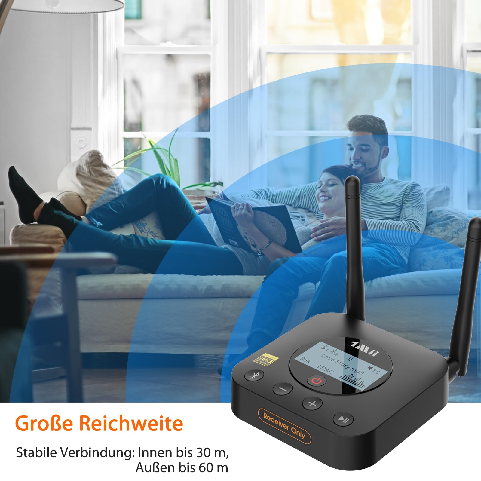 1Mii B06Pro+ HiFi Bluetooth 5.3 Empfänger mit Hi-Res LDAC, aptX HD & Low Latency Bluetooth Audio Adapter für Stereoanlage Lautsprecher, Lautstärkeregler und LCD Display, Optischer 3.5mm AUX