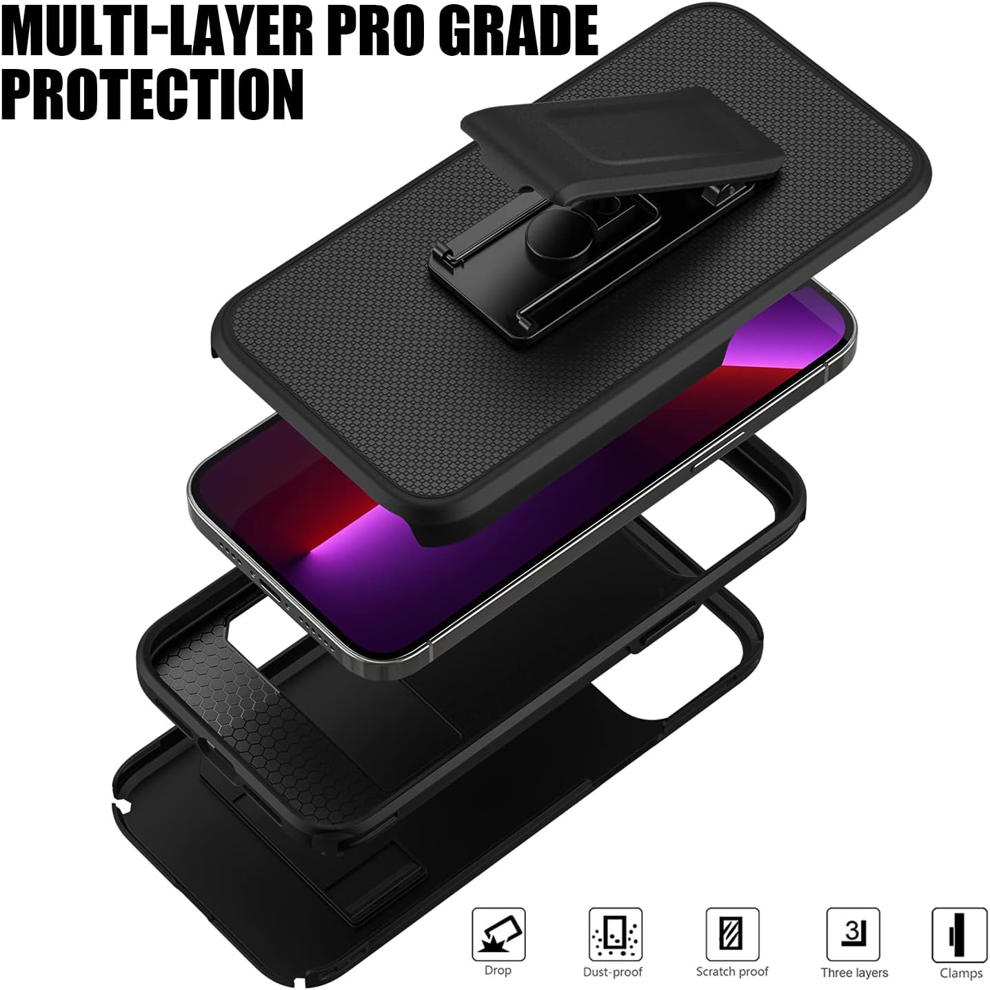 CBUS Heavy-Duty Phone Case with Holster Belt Clip for iPhone 14 Pro Max, iPhone 13 Pro Max (Black) - Image 4