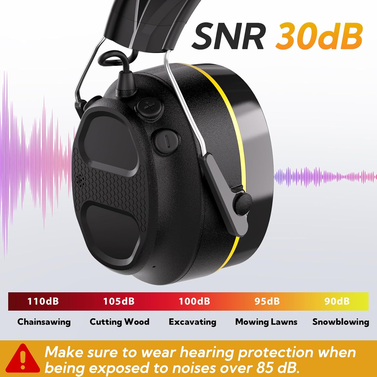 Gel Ear Pad Bluetooth Hearing Protection Headphones, 30dB SNR, 1200mAh Rechargeable Battery for 120H Playtime - Image 2
