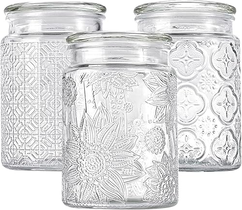 Miniatura 17 de Paquete de 3 tarros de vidrio vintage de 32 onzas con tapa, recipientes de almacenamiento de vidrio, recipientes herméticos de almacenamiento de