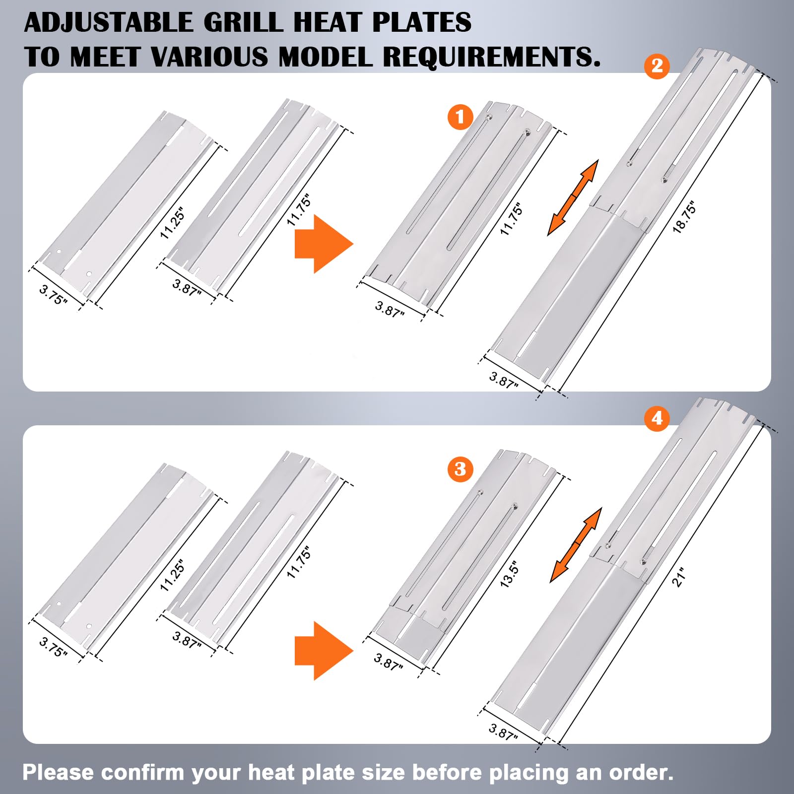 GriHero 37 cm, set di 3 pezzi di ricambio per Enders, Barbecook, Uniflame, Charbroil, Outback, Tarrington House e altri modelli, copertura bruciatore in acciaio inox, per barbecue a gas, 3 pezzi