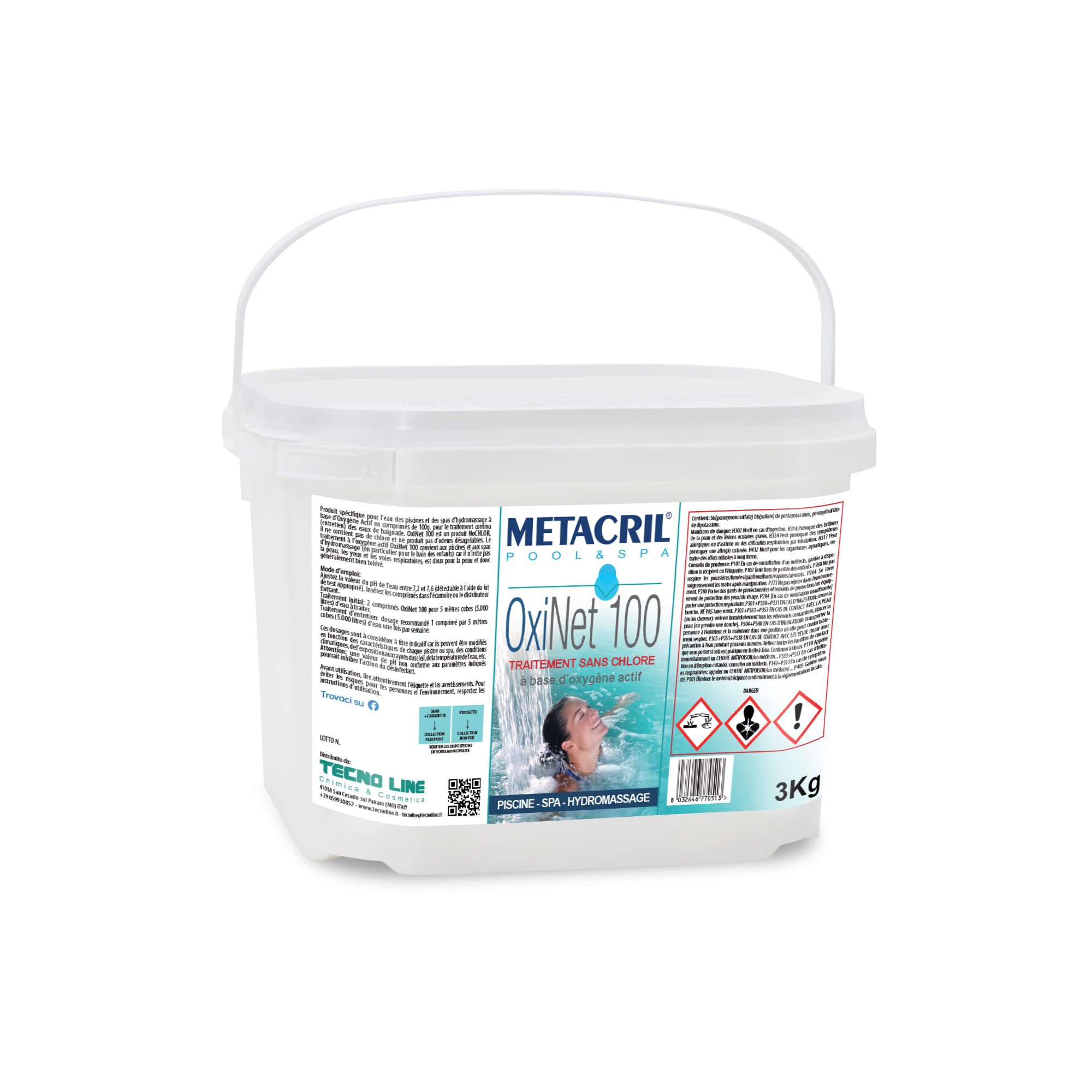 Metacril OxiNet 100, Oxígeno Activo, tabletas de 100 g, para Piscinas o spas - 3 KG