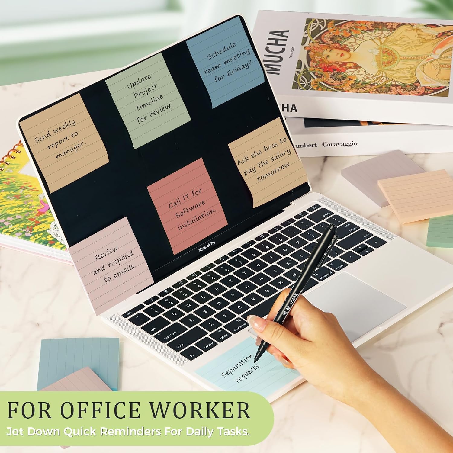 Pop Up Sticky Notes 3x3 Lined,12 Pads 600 Sheets Accordion Style Sticky Notes Refill, 80gsm Thick Paper,Strong Adhesive, 6 Vintage Colors,Post on Windows Doors,Recyclable,Easy to Write on image 2