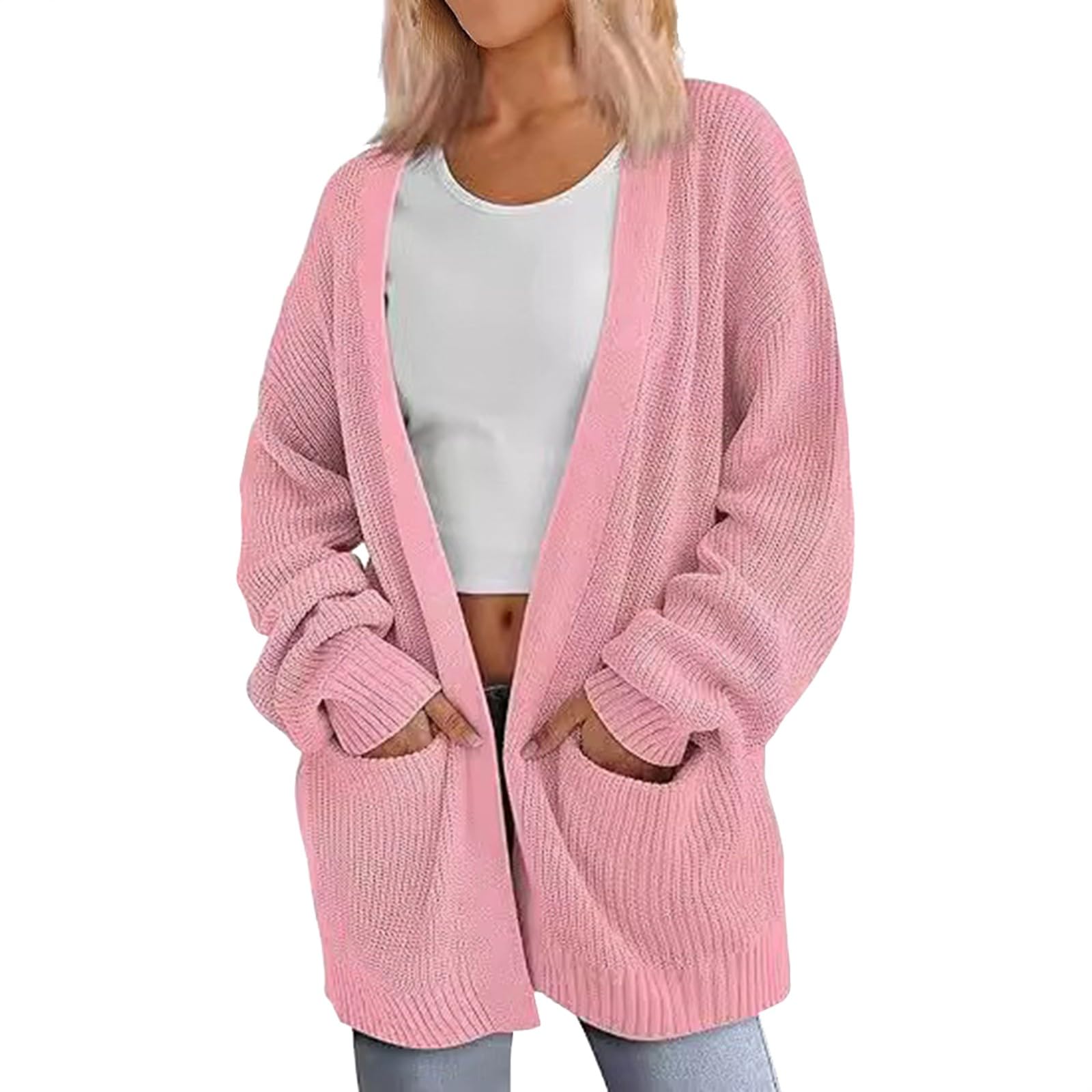 Cocila Cardigans SurdimensionnéS pour Femmes Pull en Doux avec Poches Manteau Long Blouson en Jean Veste Bomber Longue Fourrure Lapin sans Manche Doudoune CintréE Demi Saison