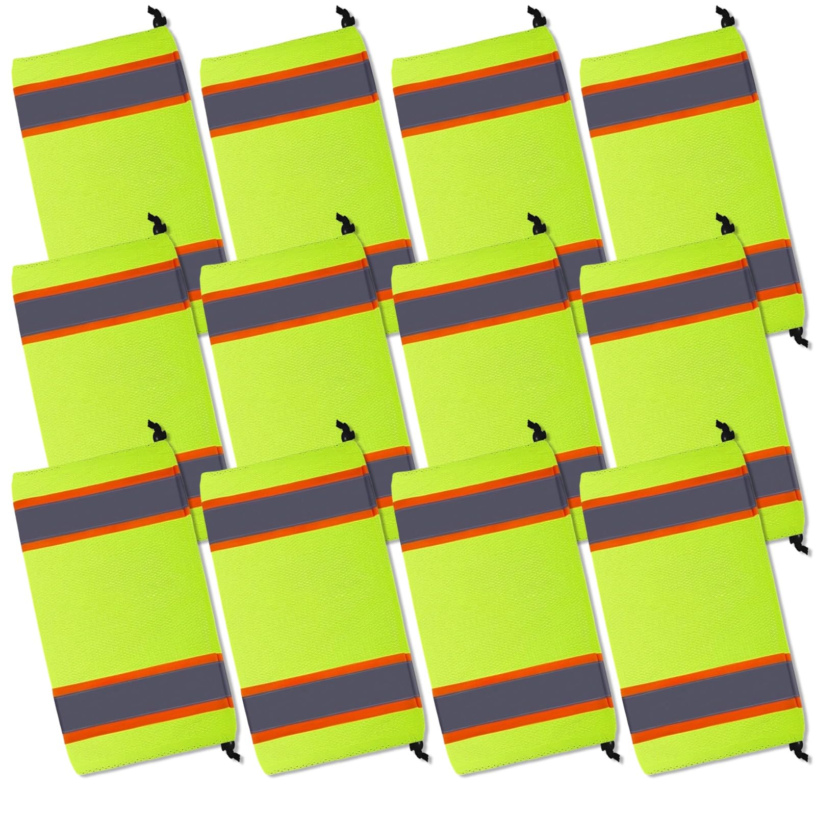 12 Stück reflektierende Netz-Beingamaschen, fluoreszierende gelbe Polyester-Beingamaschen mit zweifarbigen reflektierenden Streifen, verstellbarer Kordelzug für Wandern, Camping, Radfahren