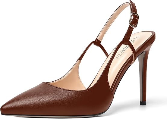 ROSERWISH Womens Evening Slingback Buckle Pointed Toe Matte Stylish Sexy Stiletto High Heel Pumps Shoes 4 Inch