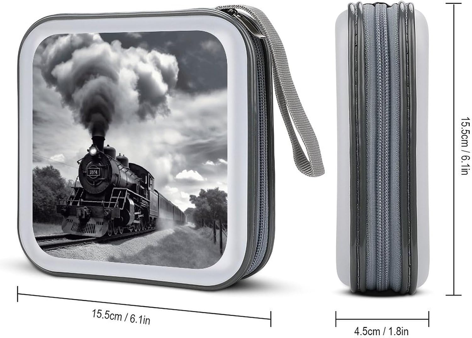 Steam Train Clouds CD Case with Zipper 40 Capacity DVD Case Holder Hard Plastic DVD Disc Storage Box Portable Disc Storage Organizer CD Wallet Bag Media Disc Wallet for Car Home image 2