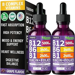 (2 Pack) Vitamin B12 and B6 Liquid Drops, B12 Sublingual Vitamin B Complex - B 12 Vitamin 5000mcg - B12 Methylcobalamin for Energy, Brain, Heart Support with 27,200 mcg, Grape Flavor, 80 Servings