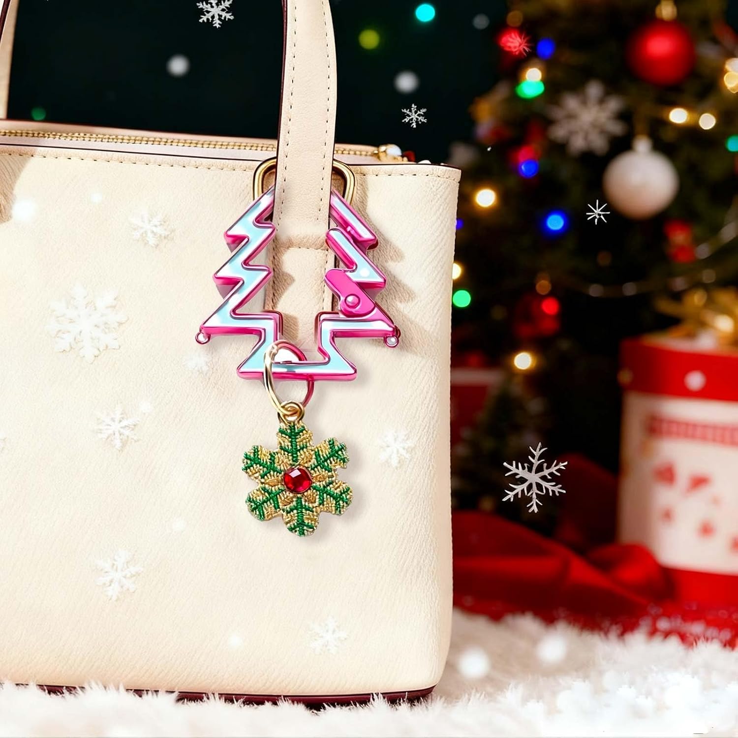 choice of all Christmas Keychain Tree Snowman Santa Holiday Bag Charm Gift image 2