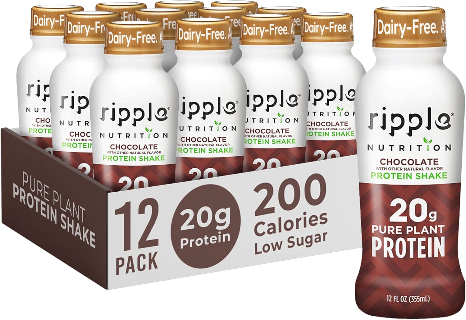 Ripple Vegan Protein Shake | Chocolate | 20g Nutritious Plant Based Pea Protein | Shelf Stable | No GMOs, Soy, Nut, Gluten, Lactose | 12 Oz, 12 Pack : Grocery & Gourmet Food