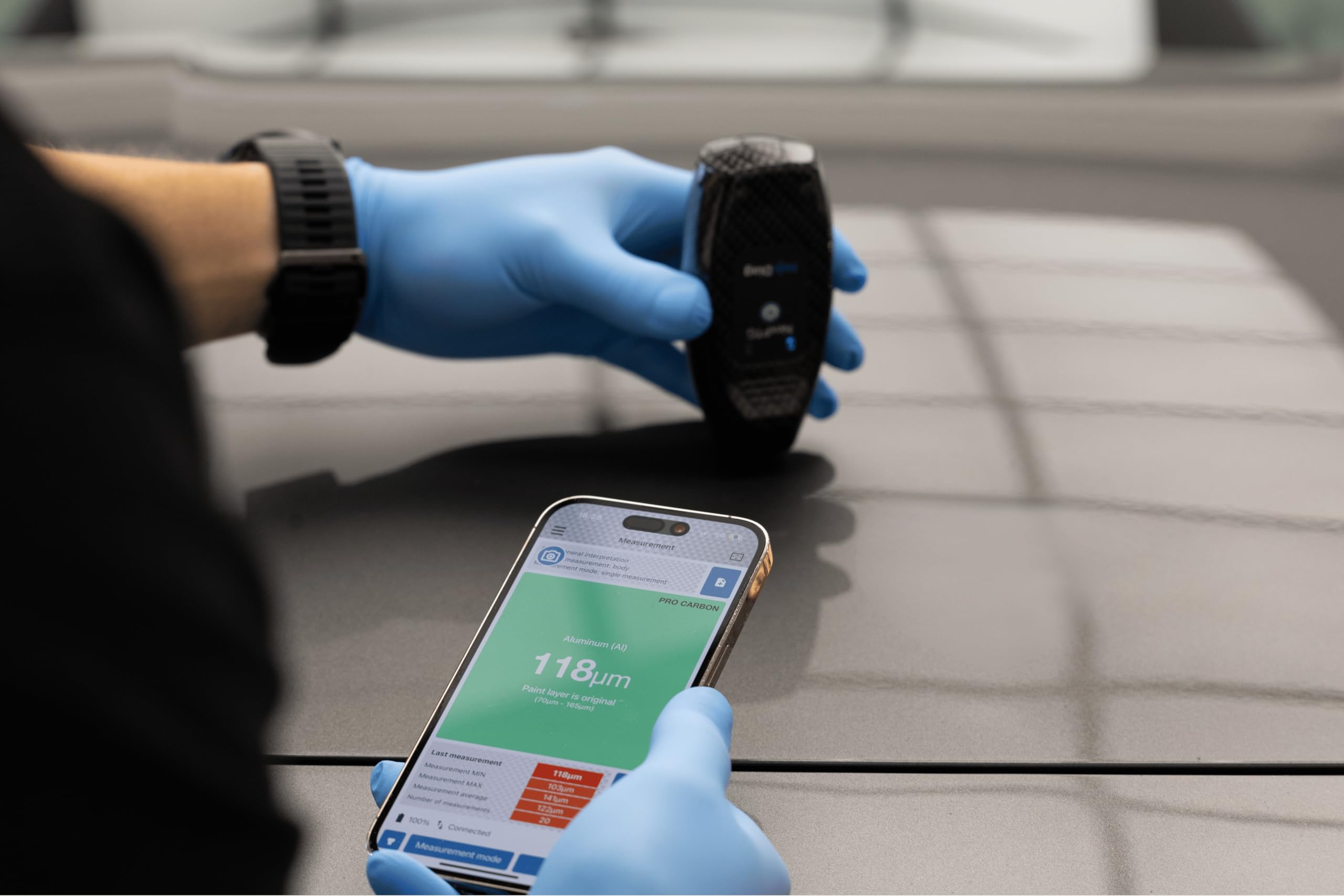 NexPTG PRO Carbon Spessimetro con App iOS/Android | auto lak test | spessimetro vernice | Sonda sferica | Tester professionale spessore vernice auto