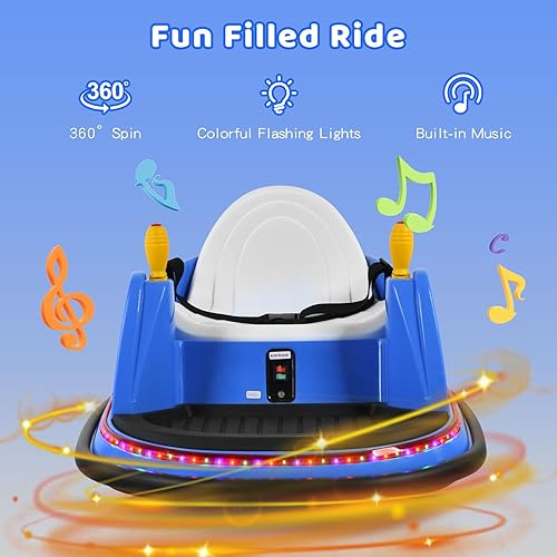 Miniatura 4 de HONEY JOY Coche de parachoques para niños pequeños de 12 V, funciona con batería, joysticks duales, luz LED intermitente y giro de 360 grados,