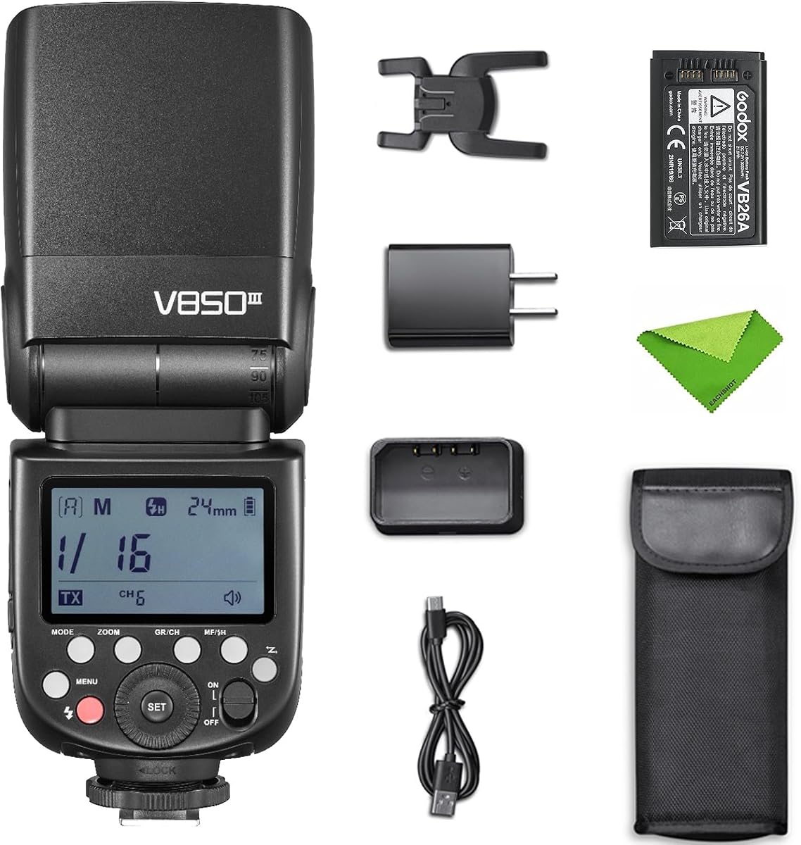 Godox V850III Flash Cámara Flash 7.2V/2600mAh HSS 1/8000 2.4G 1.5s Tiempo de reciclaje 450 Pops de potencia total para cámaras DSLR con zapatas estándar para Canon, Nikon, Sony, Fuji, Panasonic, Olympus (SIN TTL)