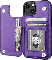 Vista 11 de ONETOP - Funda tipo cartera compatible con iPhone 13 con soporte para tarjetas, funda de piel sintética con ranuras para tarjetas, doble cierre Negro