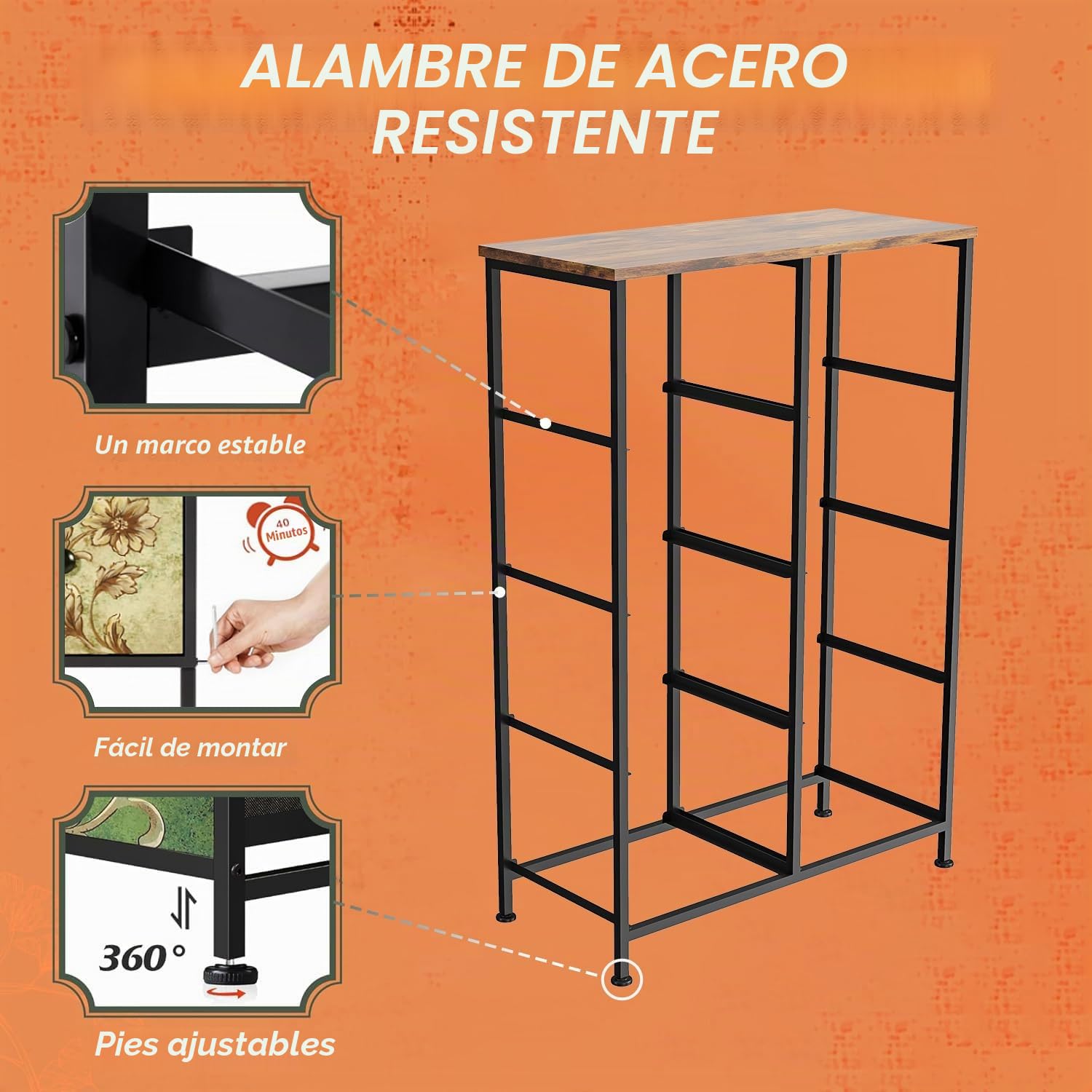 Cómoda con 8 Cajones de Tela,Cómoda para Dormitorio,Unidad de Almacenamiento,Armario de Tocador Bohemio,Cajonera Industrial con Estructura Metálica,para Salón,Pasillo,Estilo Rústico