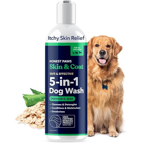 Honest Paws Dog Shampoo and Conditioner - Premium Dog Wash for Allergies and Dry, Itchy, Moisturizing for Sensitive Skin - Sulfate Free, Plant Based, All Natural - Oatmeal & Aloe -16 Fl Oz