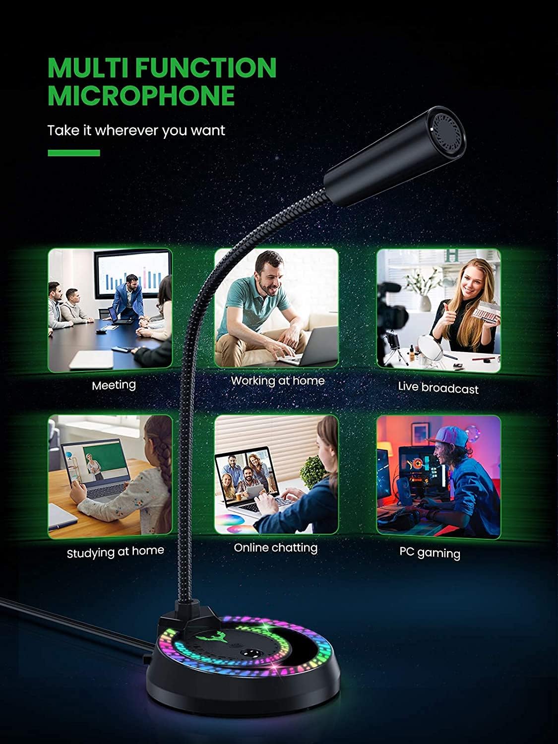 Blade Hawks Computer Microphone USB, PC Microphone with Mute Button, Plug and Play RGB Gaming Microphone, Compatible with PC, Laptop, Mac, Desktop Microphone for Youtube, Skype,Recording