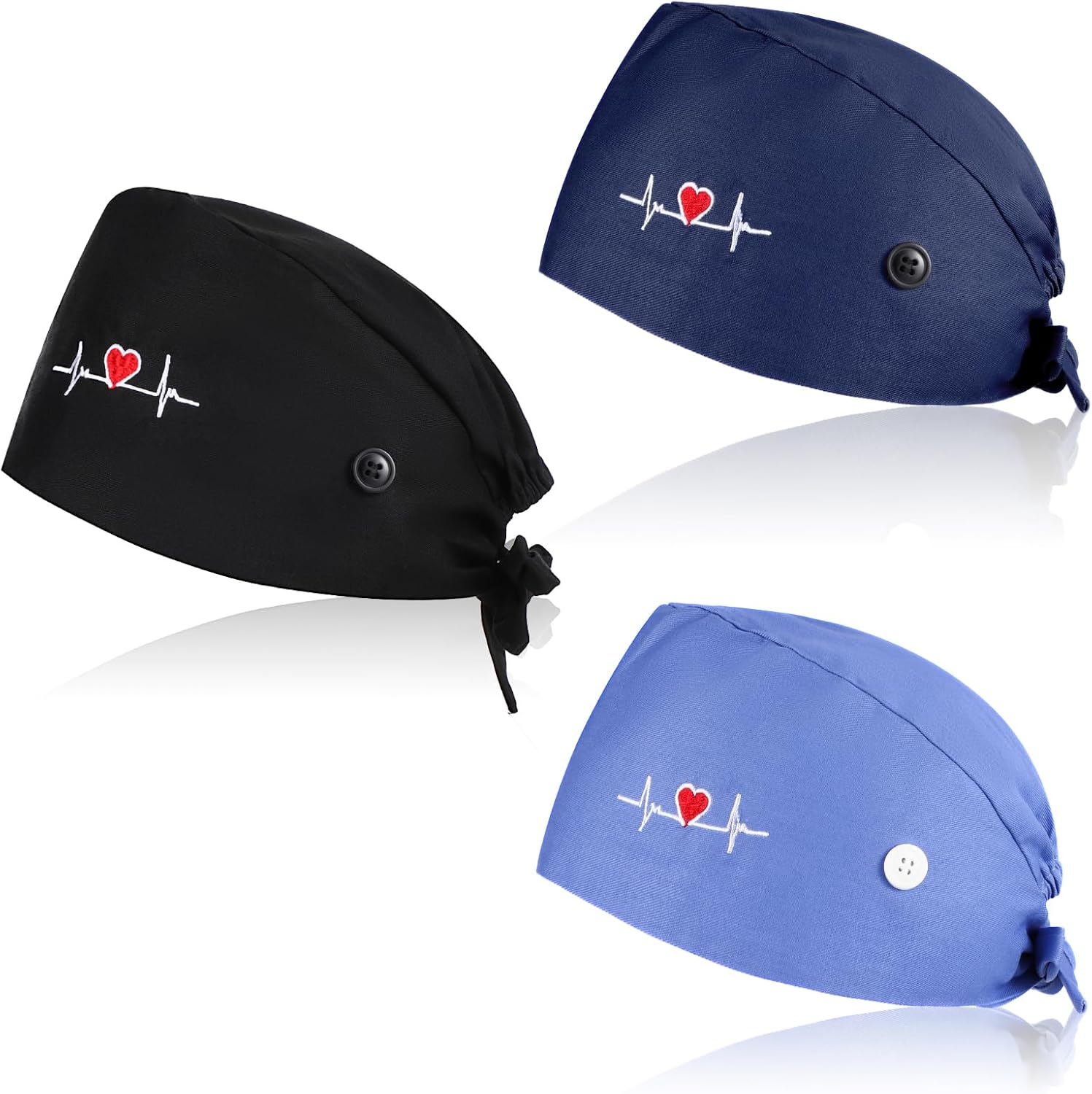 Qianyu 3 Pcs Scrub Caps Women Adjustable Surgical Cap with Button Lightweight Breathable Cute Nursing Working Hats