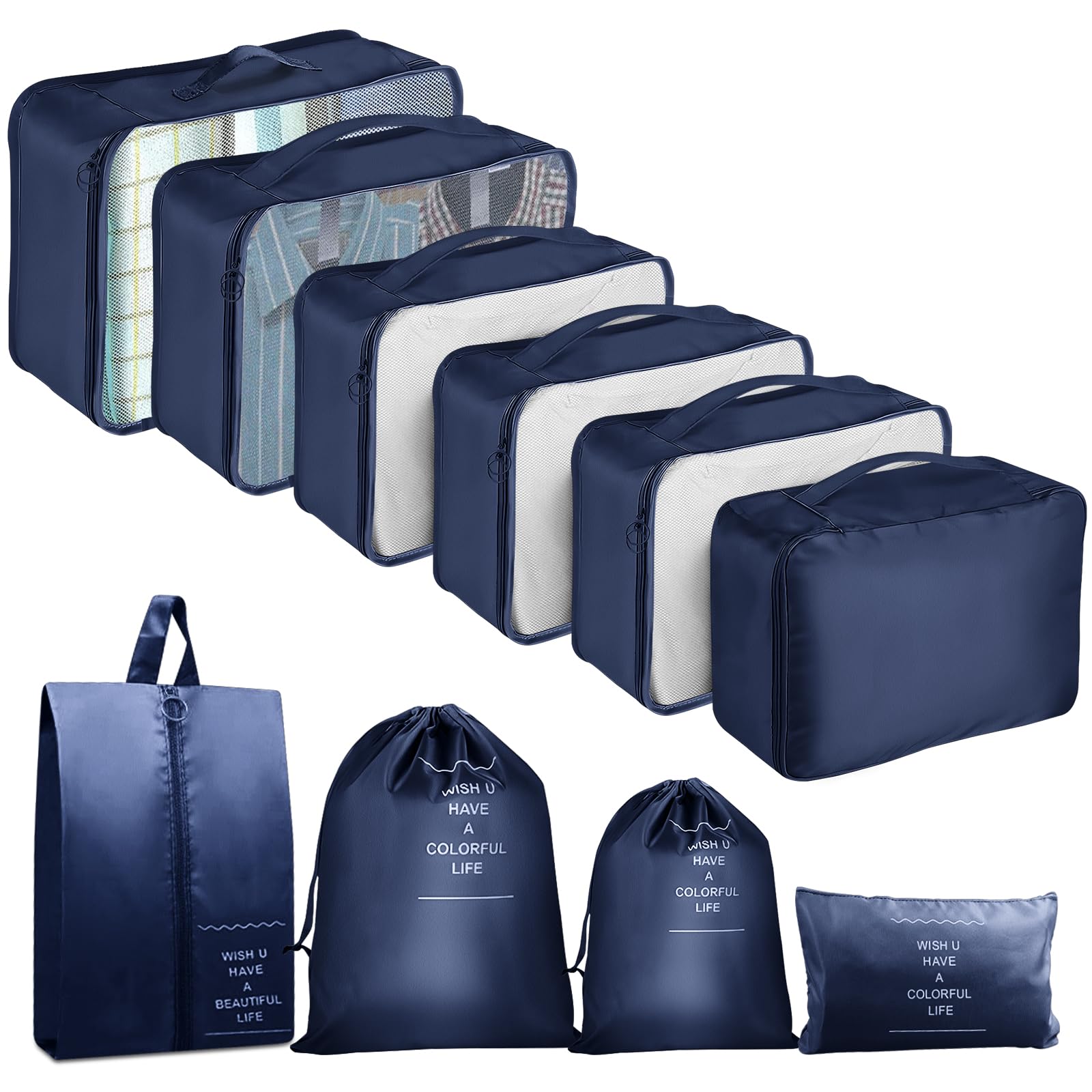 10 Stück Koffer Organizer Set, Packing Cubes for Suitcase Travel Accessories Kofferorganizer Set Kleidertaschen Packwürfel Kosmetik Travel Organizer Packtaschen für Koffer