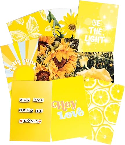 Miniatura 7 de Artivo Kit de collage de pared amarillo con imágenes estéticas, decoración amarilla de habitación para adolescentes, decoración de pared brillante,