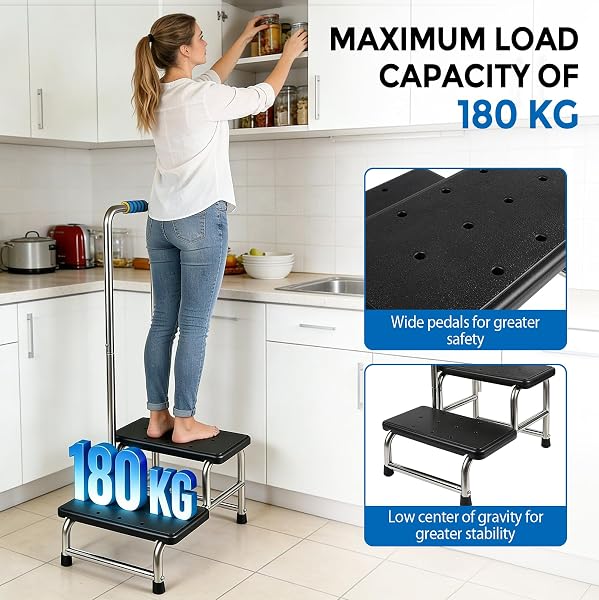 Tabouret avec Poignée, Marche-Pied pour Caravane avec Plateforme Antidérapante et Pieds en Caoutchouc, pour Personnes Âgées/Animaux, pour Salle de Bain/Cuisine/Camping/Chambre - 3
