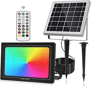 MEIKEE RGBCW Solar LED Flood Light Outdoor Color Changing Floodlight with RF Remote, RGB 2000K 4500K Dimmable, IP66 Waterproof Solar Powered Wall Washer Landscape Light for Garden Tree Yard Party