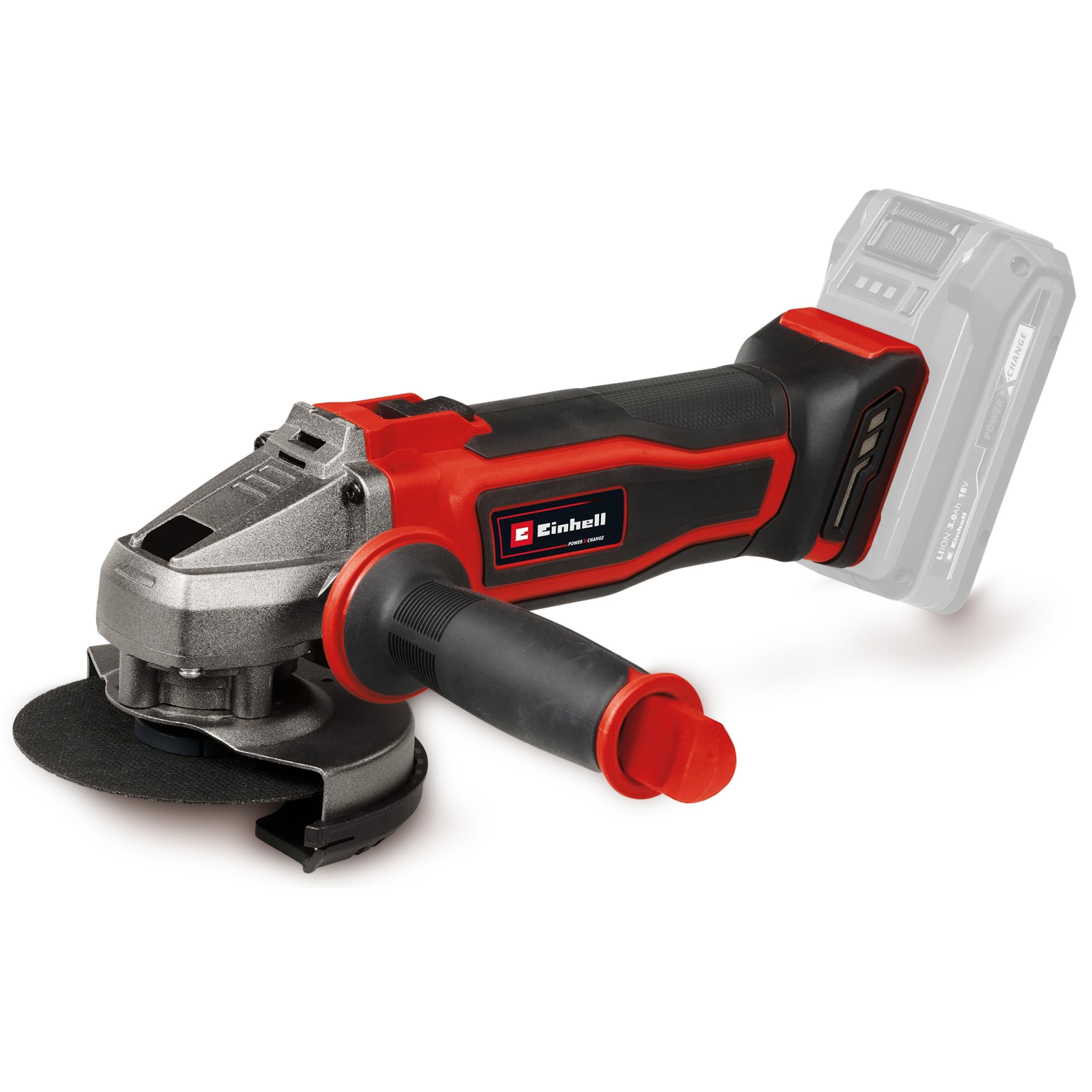 Einhell Amoladora angular con batería TE-AG 18/115-2 Li-Solo Power X-Change (18 V, 115mm, diámetro de disco, 28 mm de profundidad de corte, empuñadura adicional, sin disco de corte ni batería)