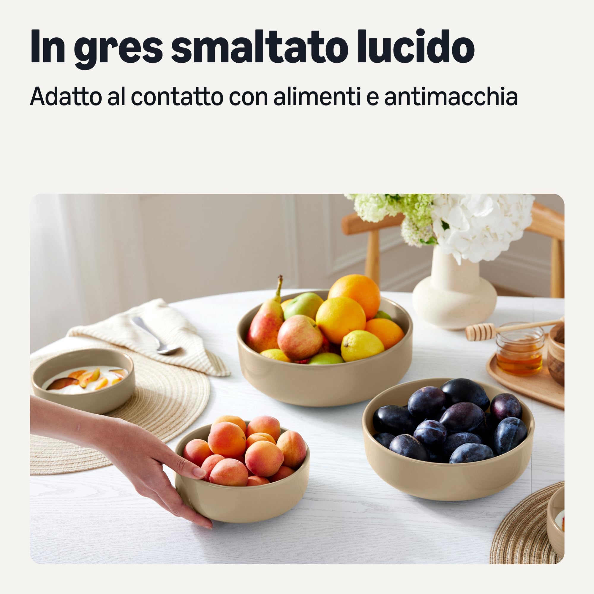 Amazon Basics Ciotole in Gres Smaltato, Set di 3 Pezzi, Lavabili in Lavastoviglie, Grigio Lino
