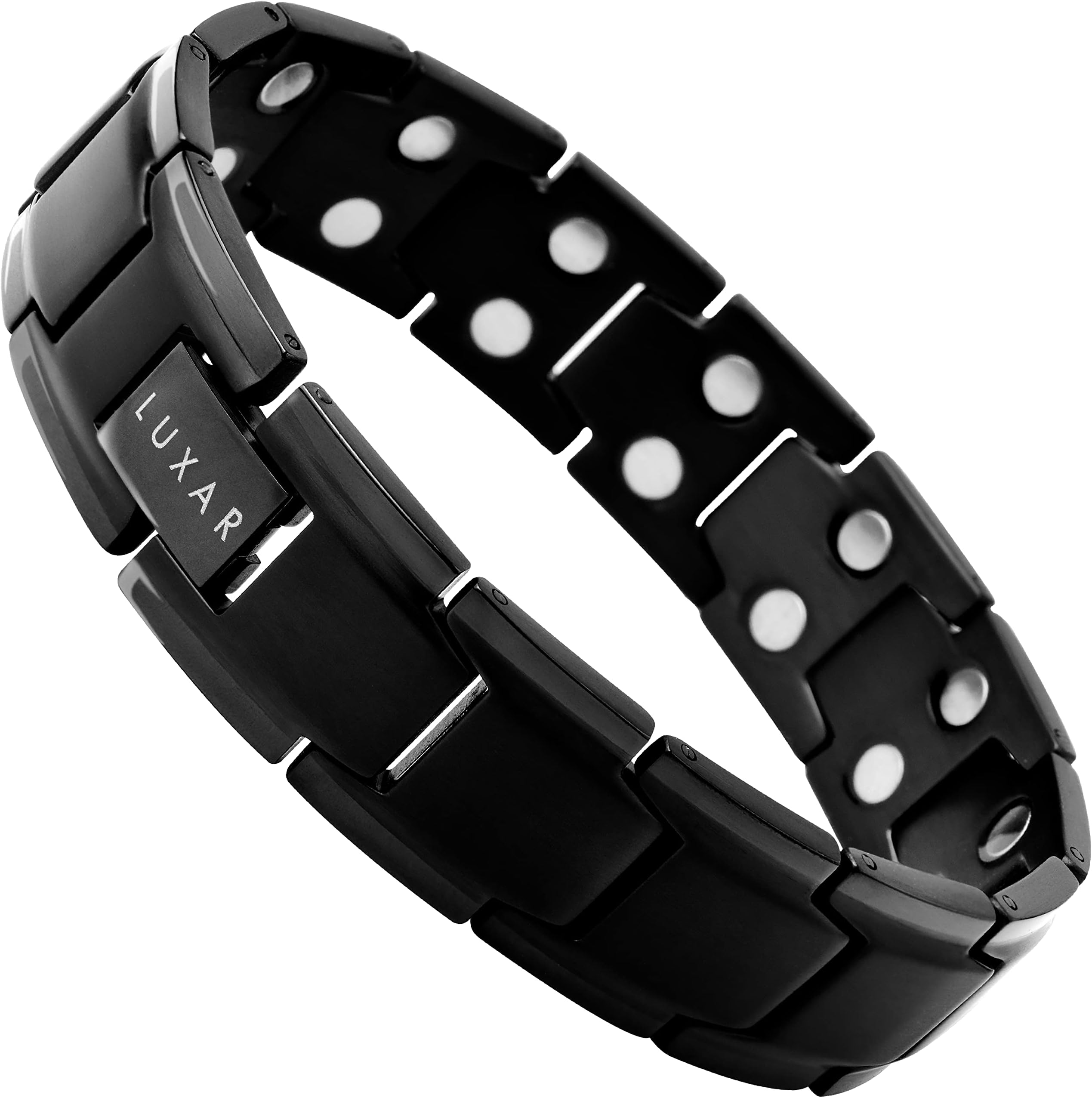 LUXAR Men's Titanium Magnetic Linked Bracelet | Double Magnet Strength with Powerful Rare-Earth Neodymium Magnets | Adjustable Length with Steel Resizing Tool (Brushed Black)