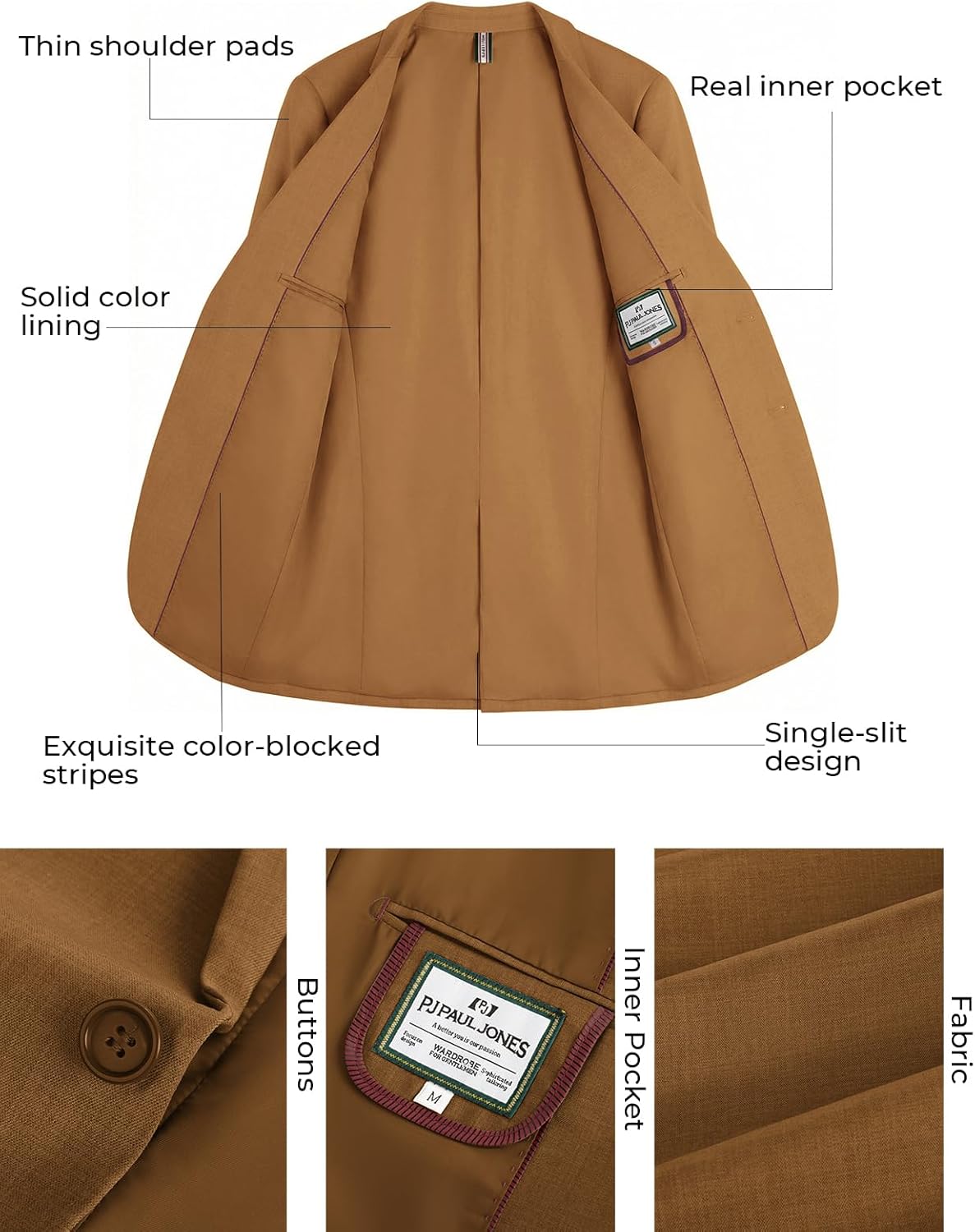 PJ PAUL JONES Men's Casual Blazer One Button Lightweight Sport Coats Solid Notched Lapel Suit Jackets - Image 5