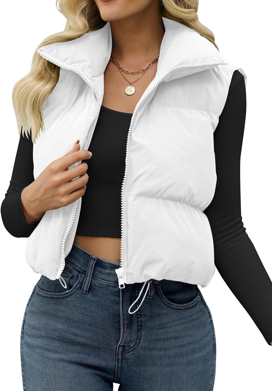 JZC Women's Crop Puffer Vest Lightweight Sleeveless Jacket 2025 Fashion Winter Outerwear Padded Gilet